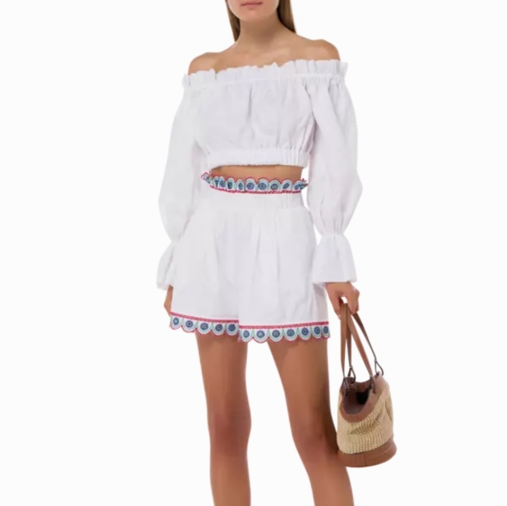 Silvia Tcherassi Embroidered White Cotton Shorts NWT Sz M